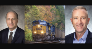 CSX’s Nathan Goldman (left) and Michael Burns. (Goldman and CSX Train Photographs Courtesy of CSX; Burns Photograph Courtesy of Burns)